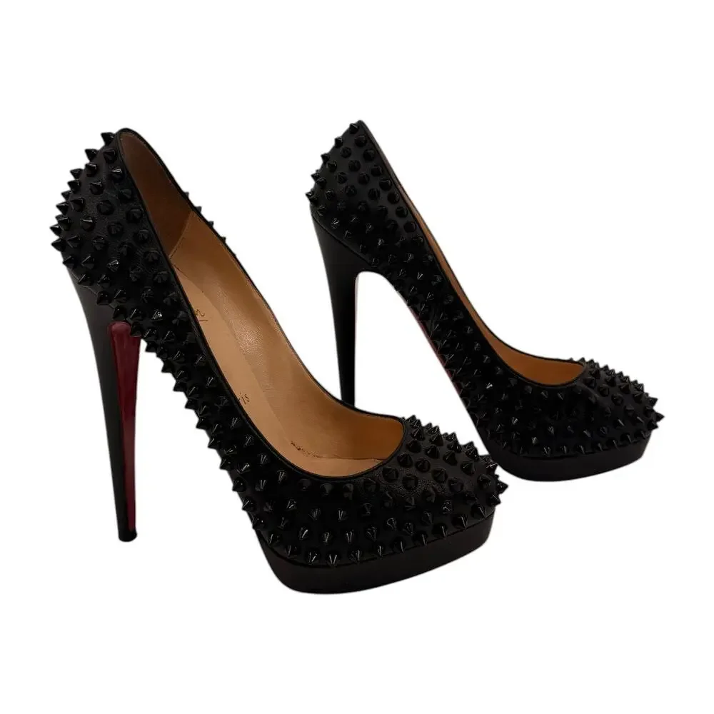 Christian Louboutin Leather Alti Spikes Platform Pumps Black Women's Size 38.5